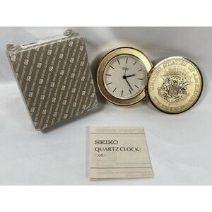 Seiko Quartz Twenty Dollar Gold Coin Alarm Desk Travel Clock Presidential Seal